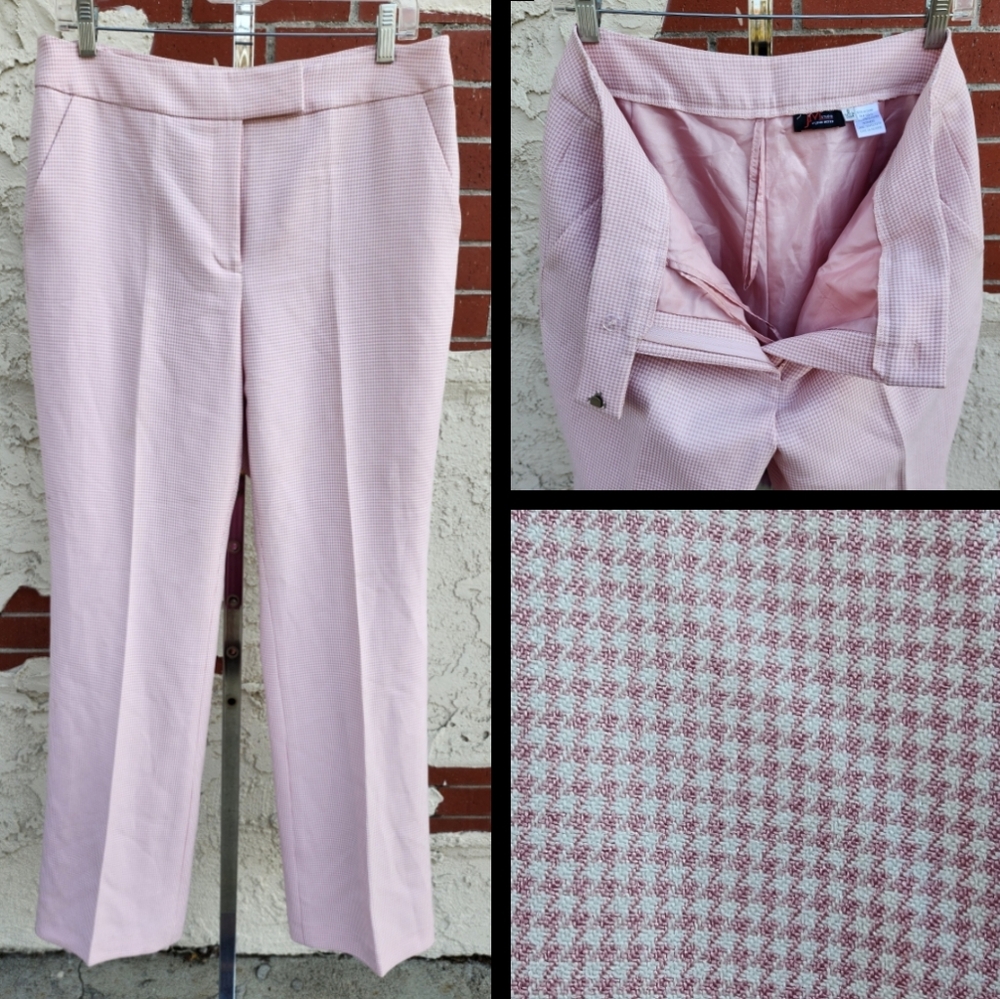 8 tall JM Studio by JOHN MEYER pink white houndstooth pants office business